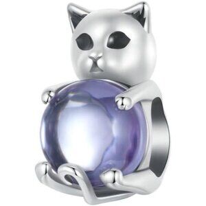 Cat Marble 925 Sterling Silver Charms for Necklace Pendant Charms